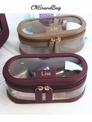 Custom Letter Saffiano Leather Cosmetic Bag – Waterproof Multi-Function Travel Storage Case